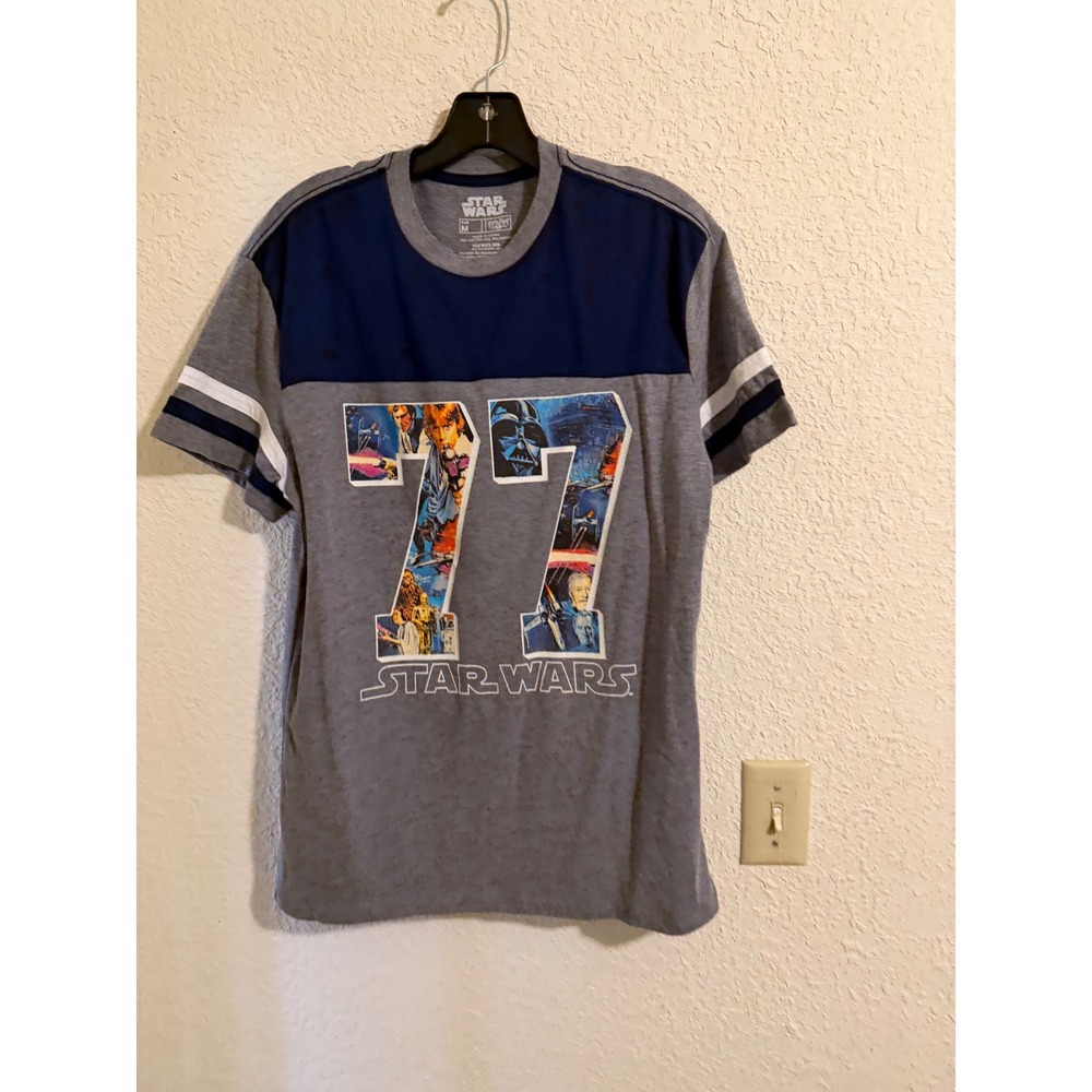 Star Wars Fifth Sun Mens Medium Gray Navy Blue 77 Graphic Colorblock T-Shirt